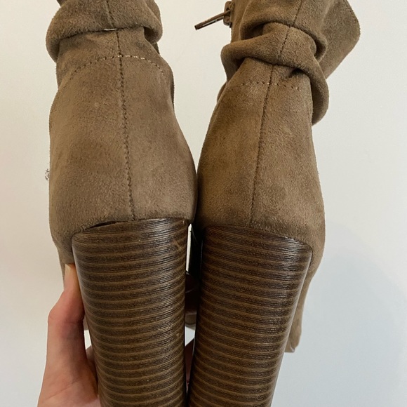 Taupe Suede Open Toe Bootie - Picture 3 of 4